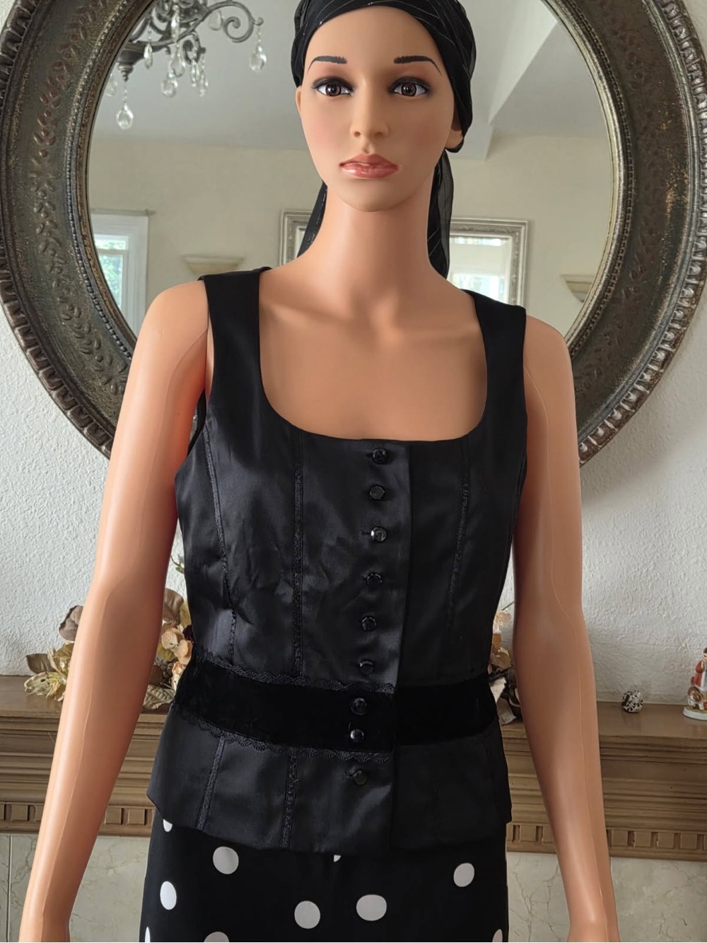 Nine West Black Satin Button-Front Bandeau Top